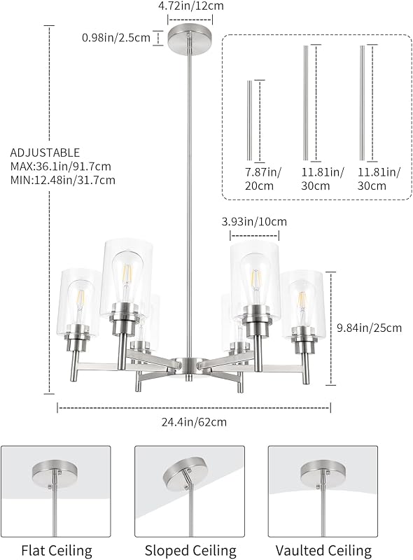 Candelabro níquel 6 luces pantallas vidrio