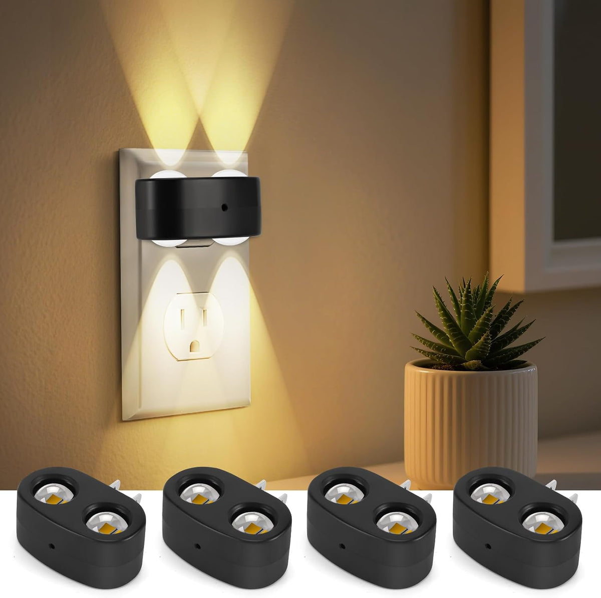 4 Luces LED Noche Enchufables 2700K Blanco Suave Sensor Luz