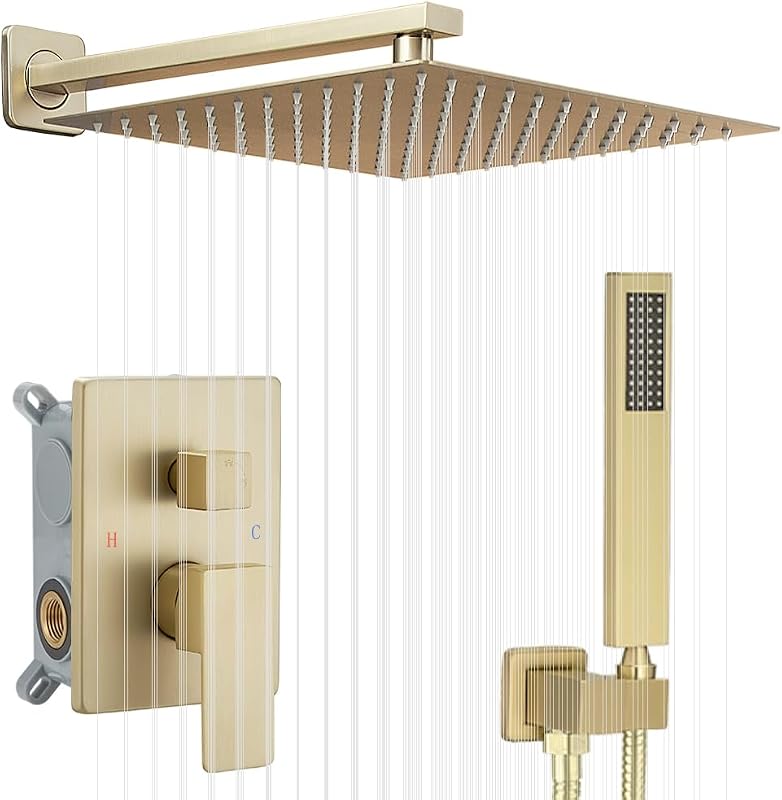 Grifo ducha 16" sistema lluvia pared metal oro cepillado