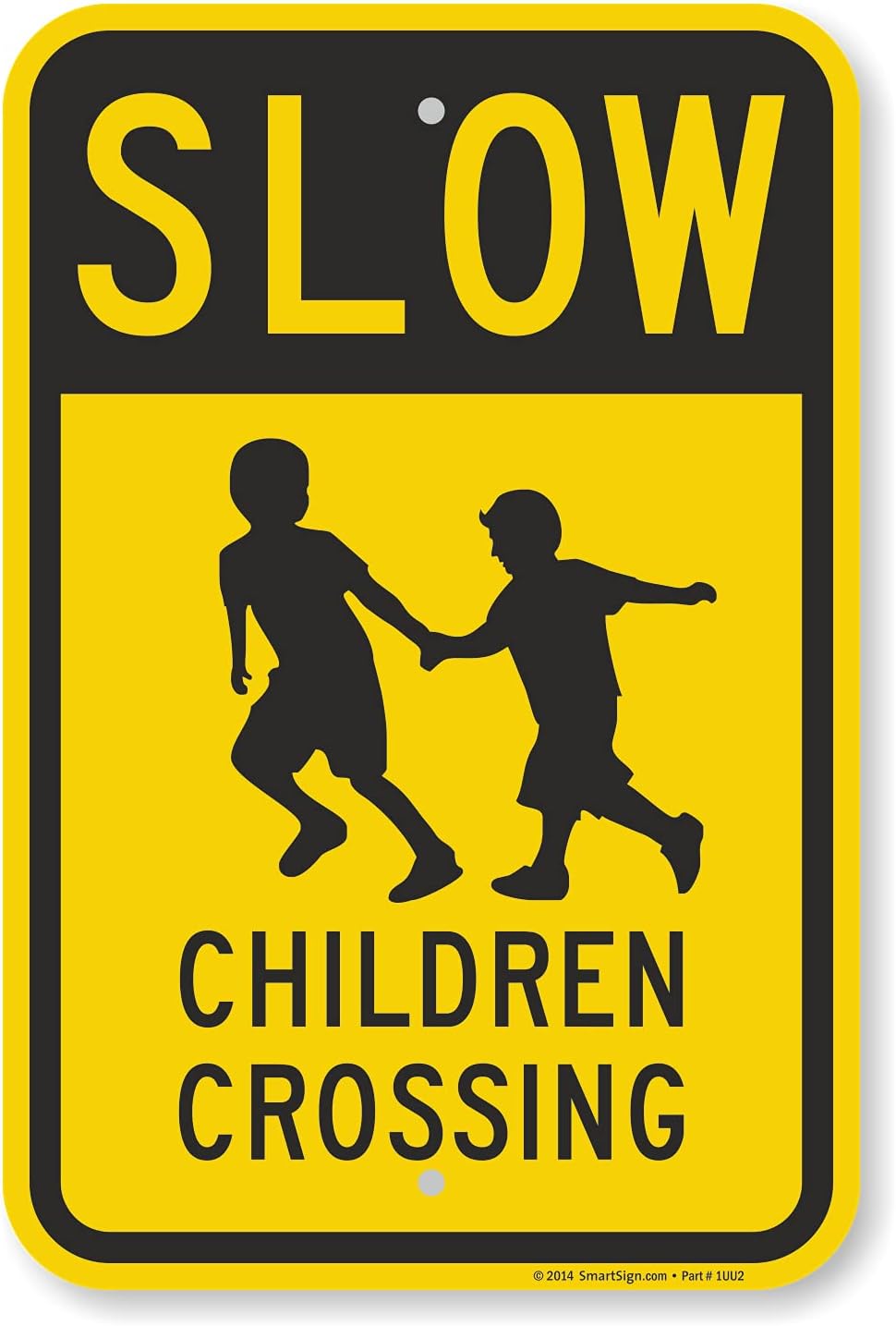 Letrero aluminio Slow Children Crossing 18x12" negro