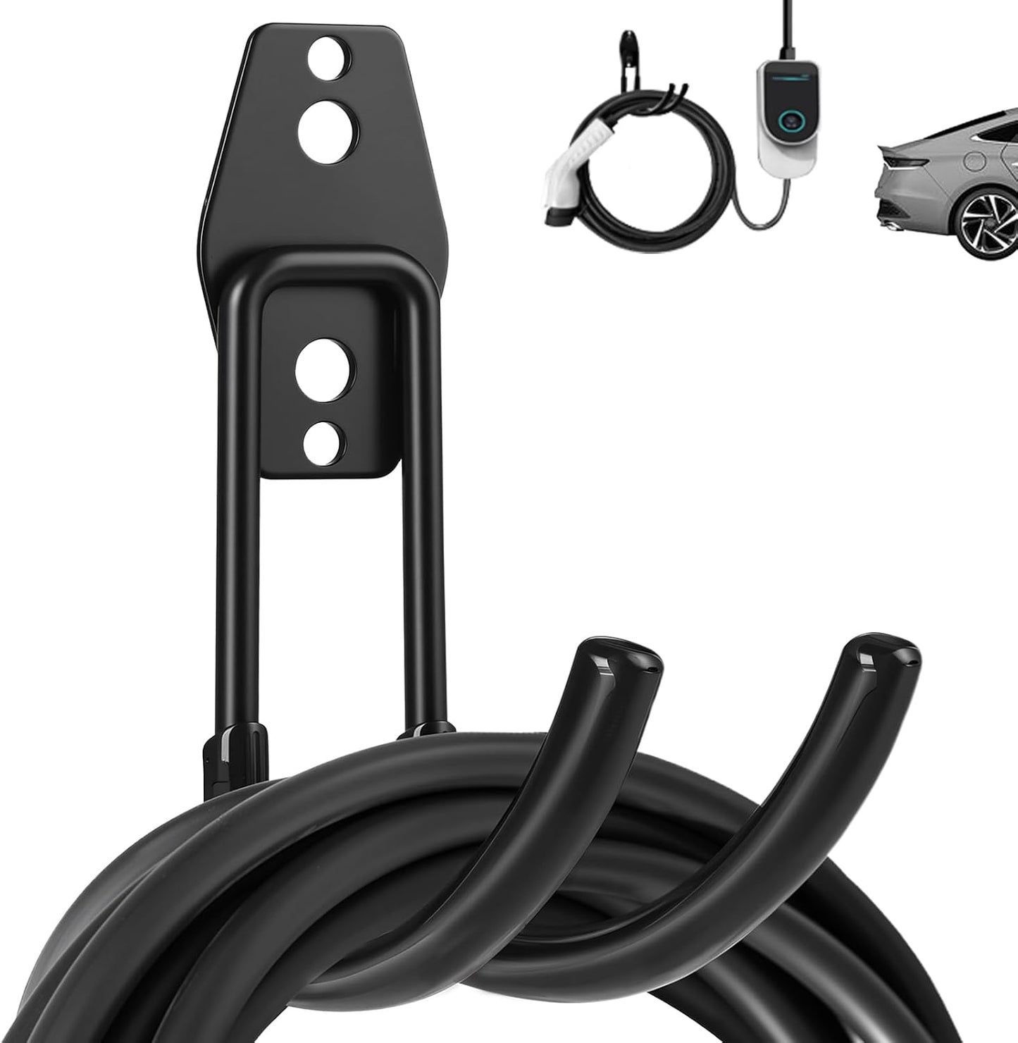 Soporte pared cargador EV gancho J acero negro