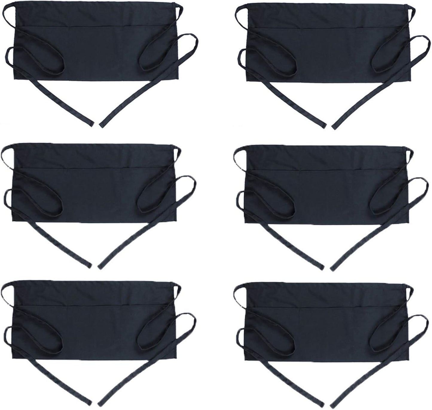 Delantal corto negro con 3 bolsillos set 6