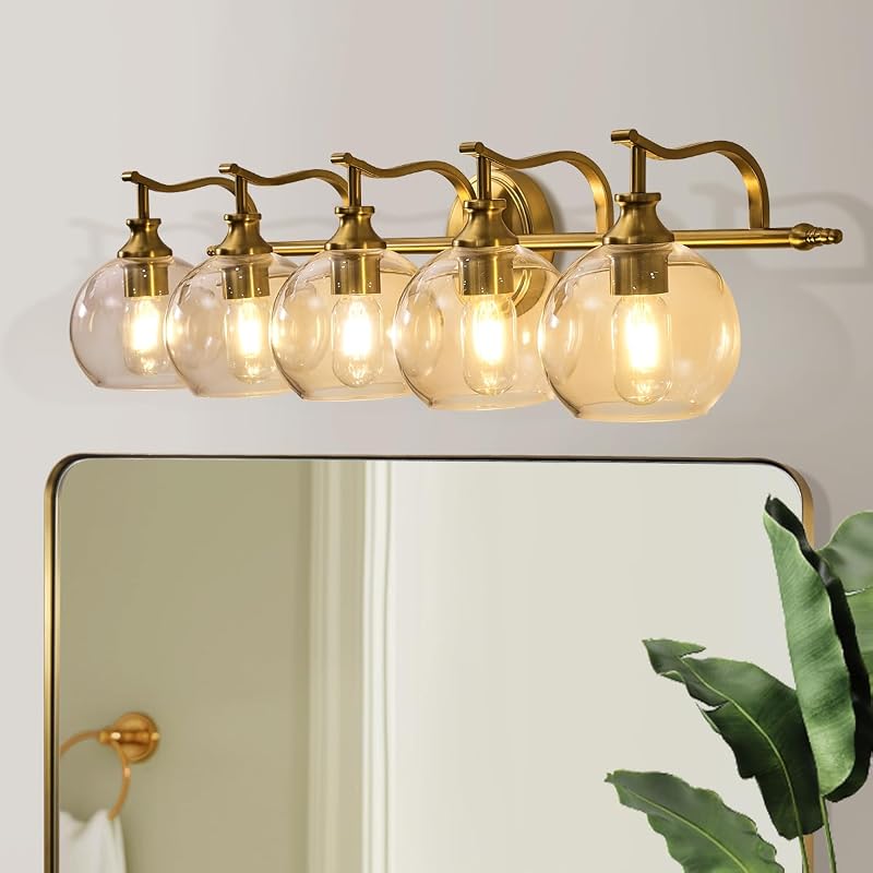 Apliques baño 35" 5 luces espejo moderno pantalla esférica