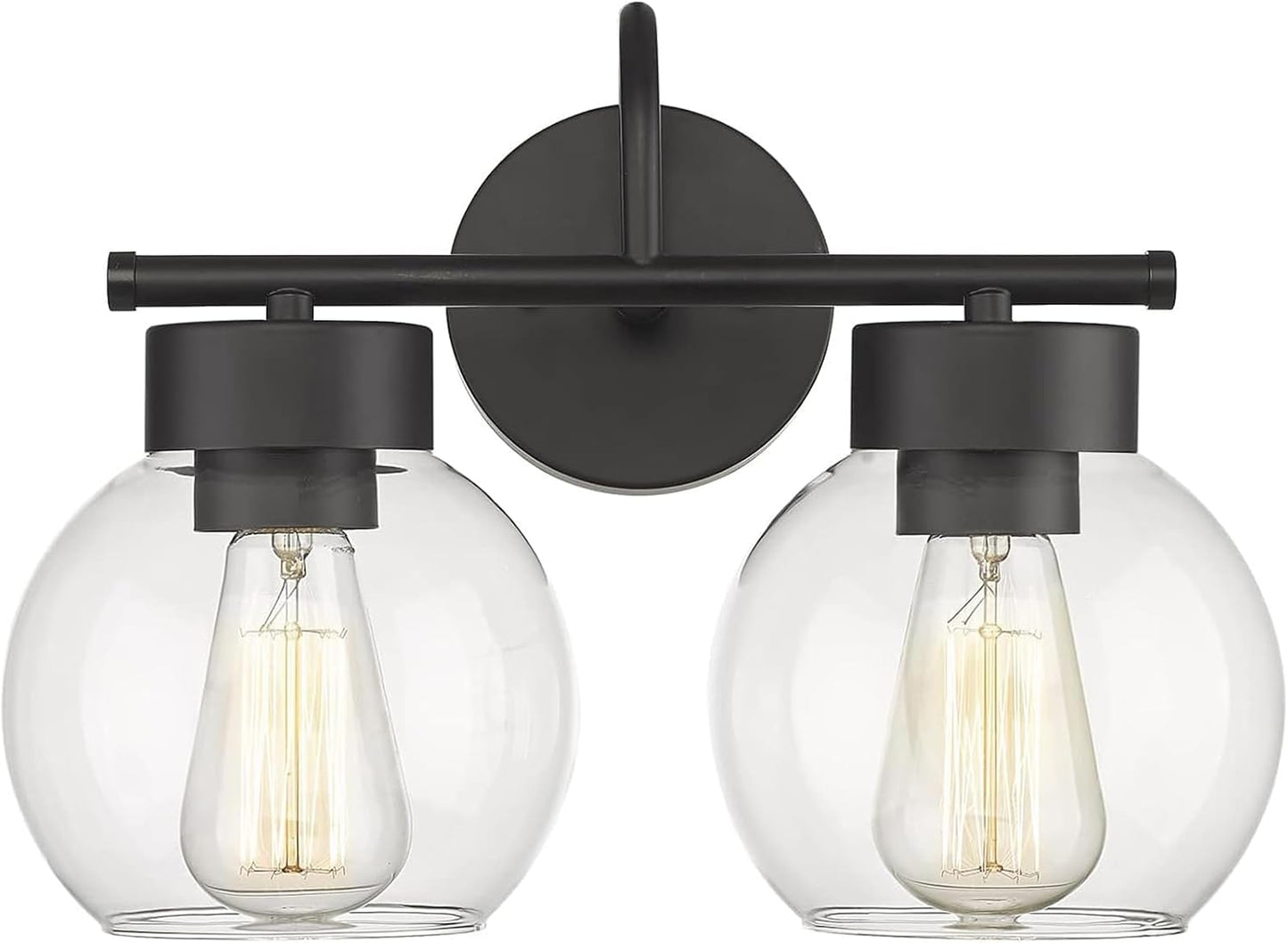 Lámpara baño 2 luces negro mate sobre espejo con vidrio