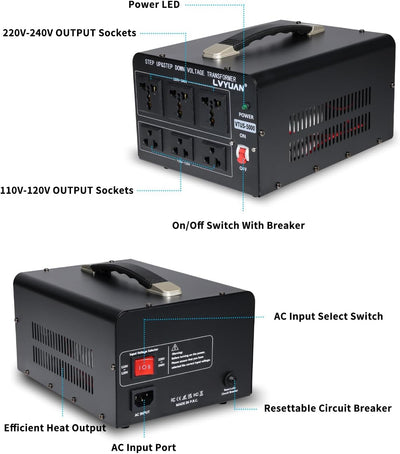 Convertidor voltaje 5000W 110-240V con 3 salidas EE.UU.
