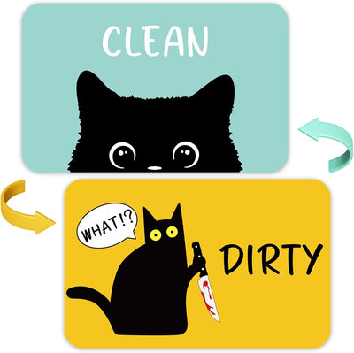 Imán lavavajillas gato negro letrero clean dirty reversible