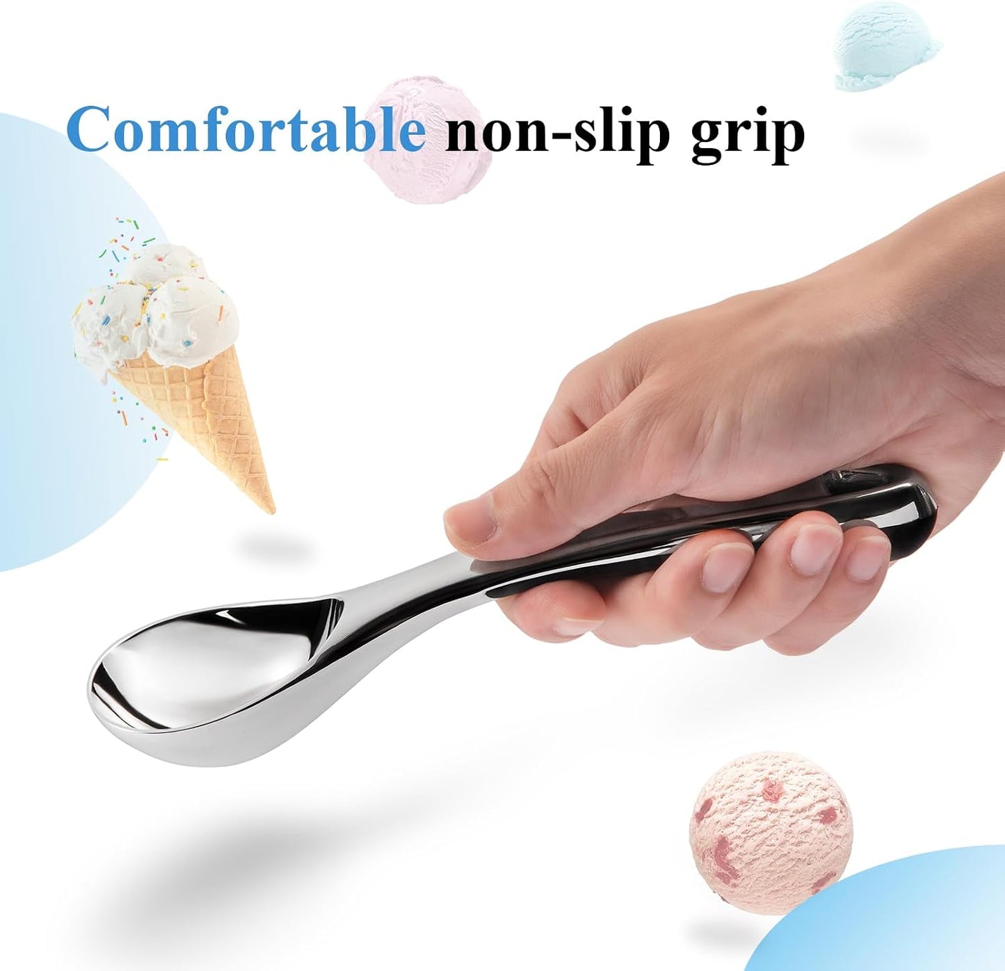 Cuchara helado ergonómica multiusos para cocina plateado