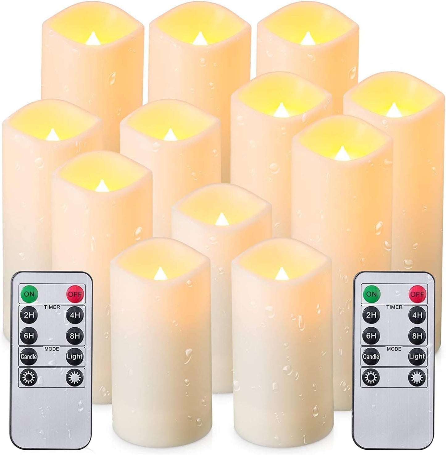 12 Velas LED Sin Llama con Control Remoto 2.2''x4''-7''