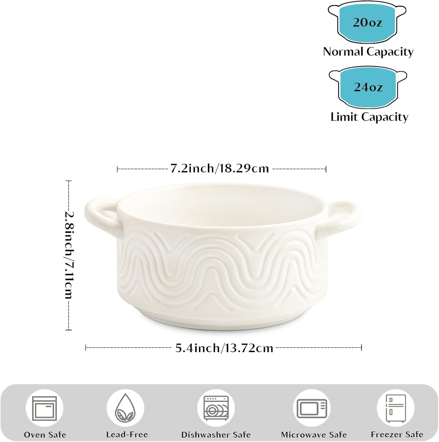 Set 4 Tazones Sopa Cerámica con Asas Diseño Arco