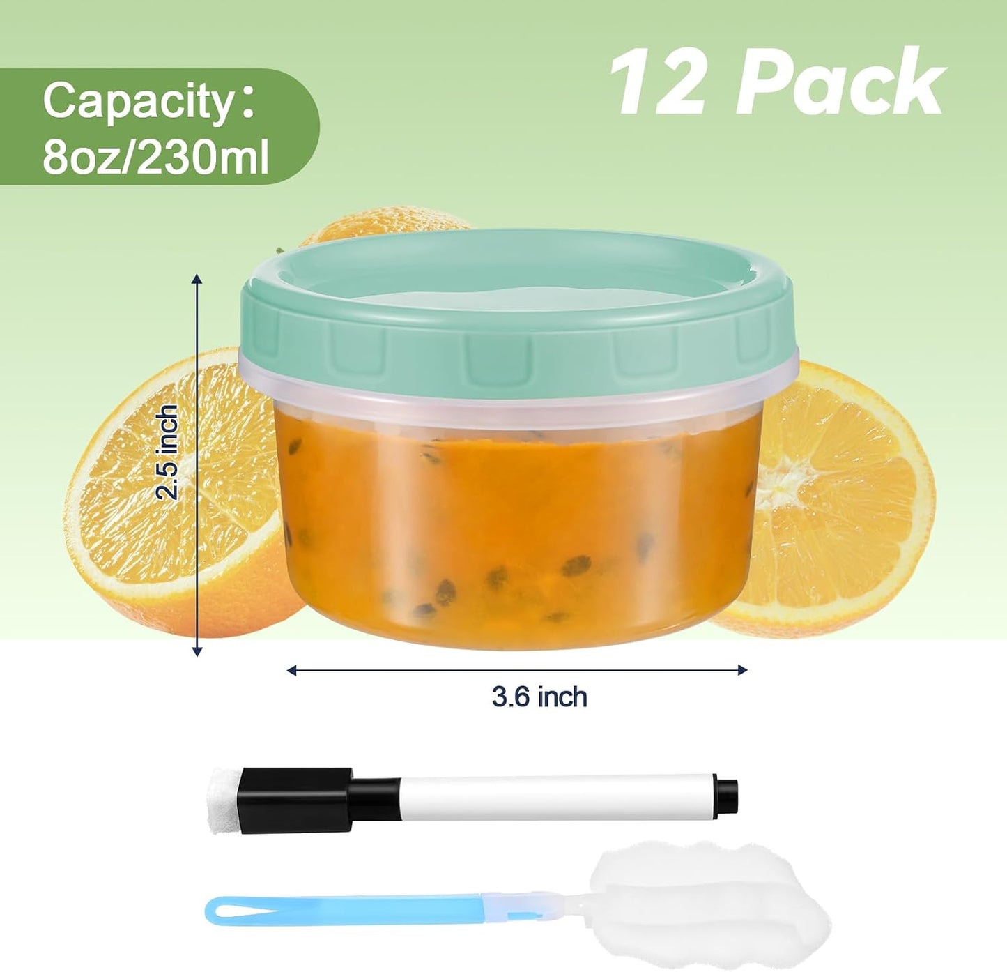 12 Pzas Recipientes Plástico 8oz con Tapas Congelador