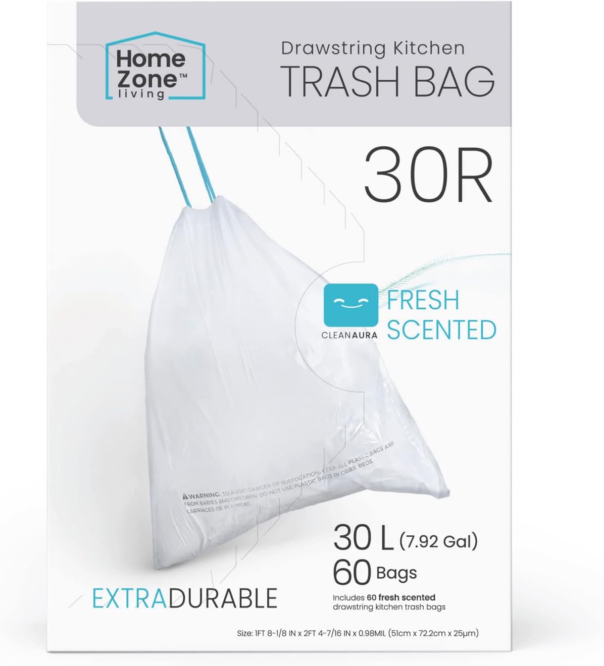 Bolsas basura cocina 8gal con asas 60uds 30R