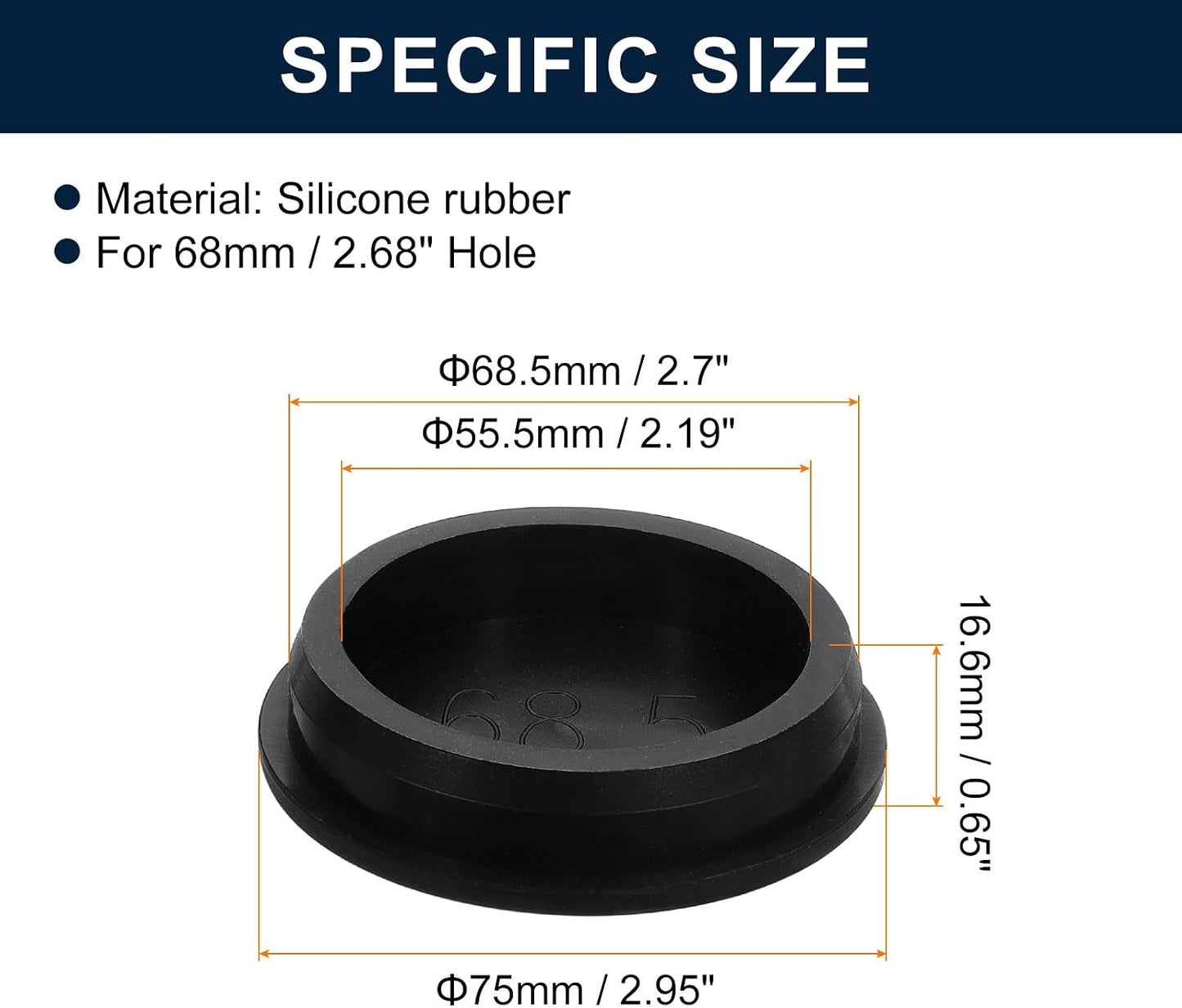 Tapón goma impermeable 2.68pulg 2 agujeros negros