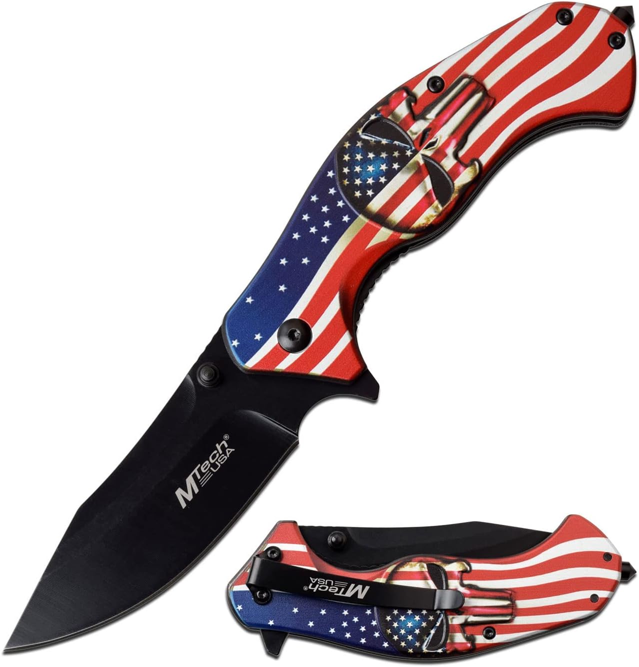 Cuchillo plegable resorte hoja recta negro 4.75"