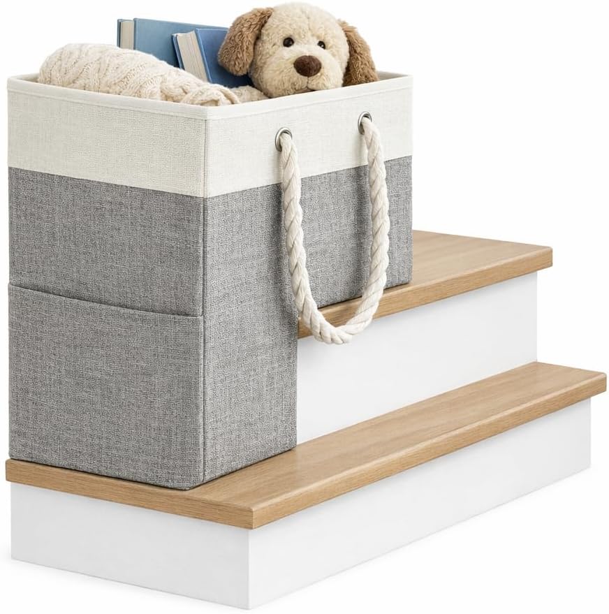 Cesta escalera plegable para madera y alfombradas con asa