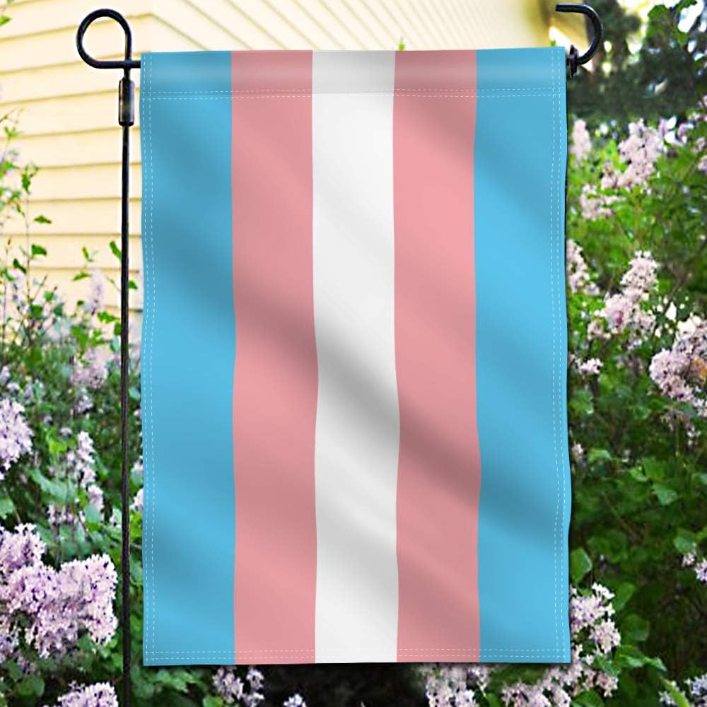 Bandera jardín doble cara arcoíris transgénero resistente 18x