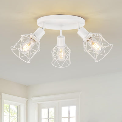 Lámpara techo semi al ras 3 luces cocina pasillo comedor blanca