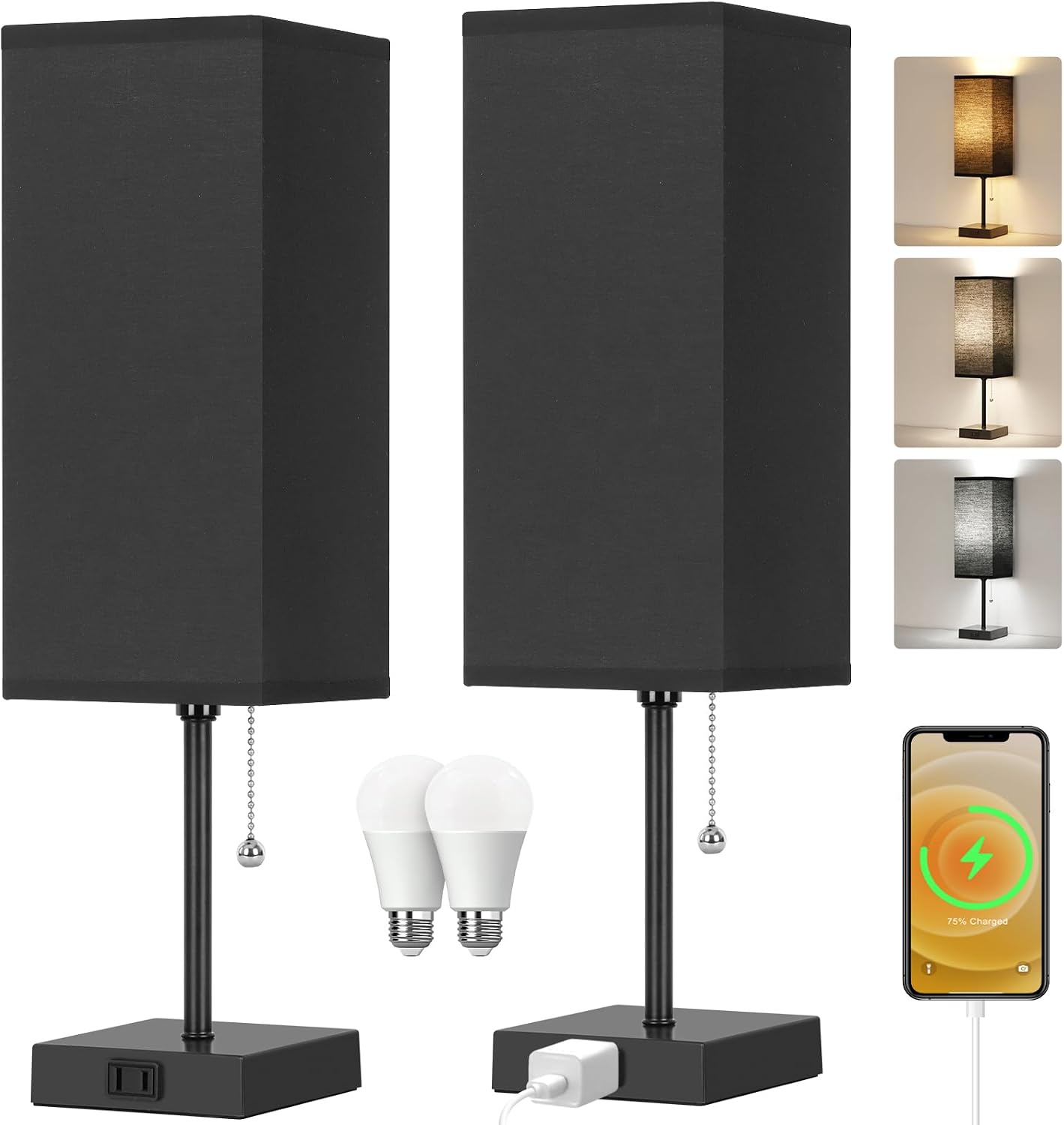 2 Lámparas Mesa Dormitorio con Tomas AC 45