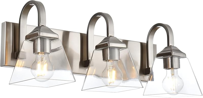 Lámpara baño 3 luces níquel cepillado vidrio transparente