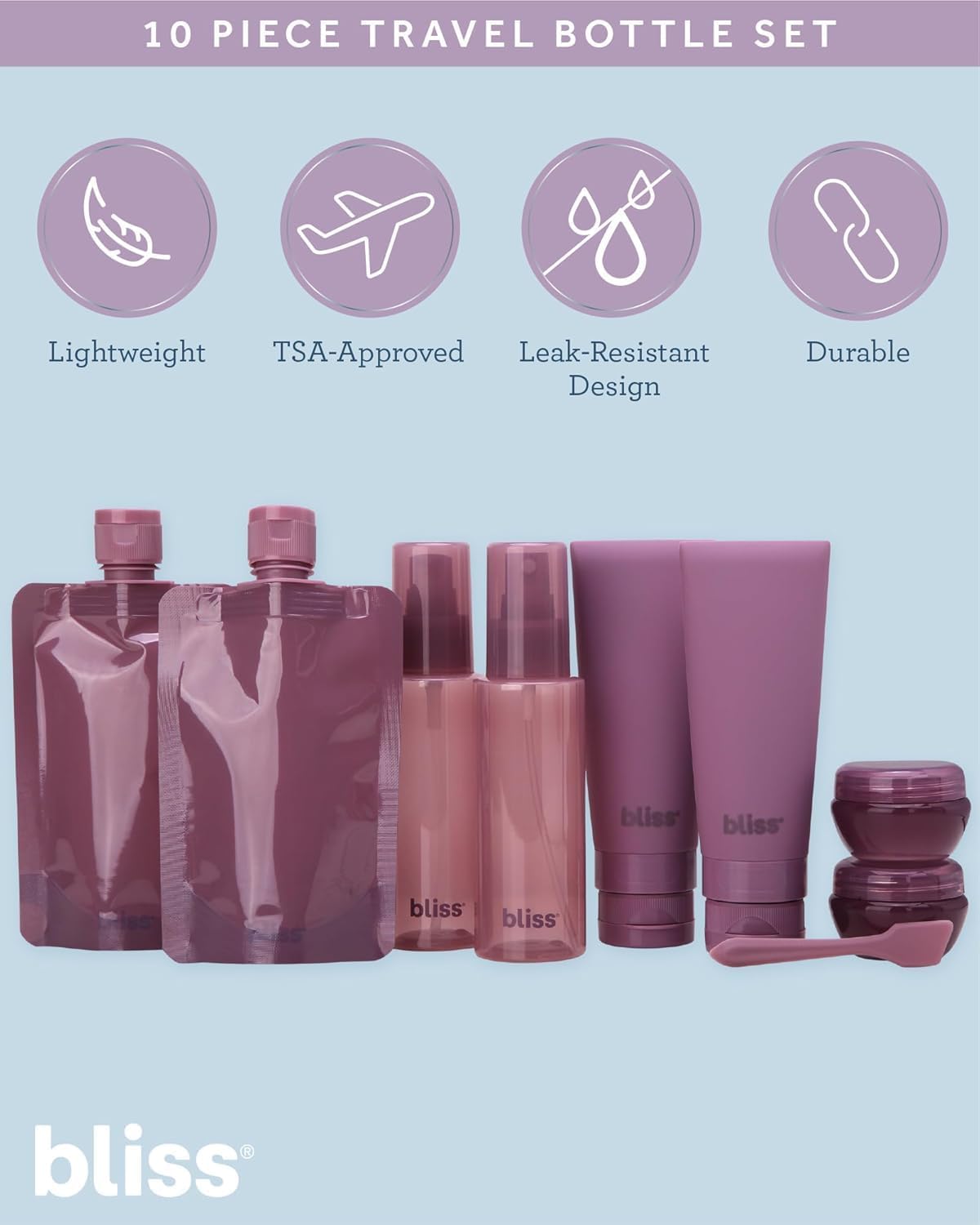Set 10 Botellas Viaje TSA Aprobadas Sin Fugas Malva
