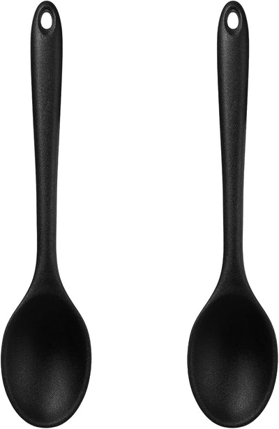2 Cucharas Silicona Cocina Hornear Negro 8.1x1.8in