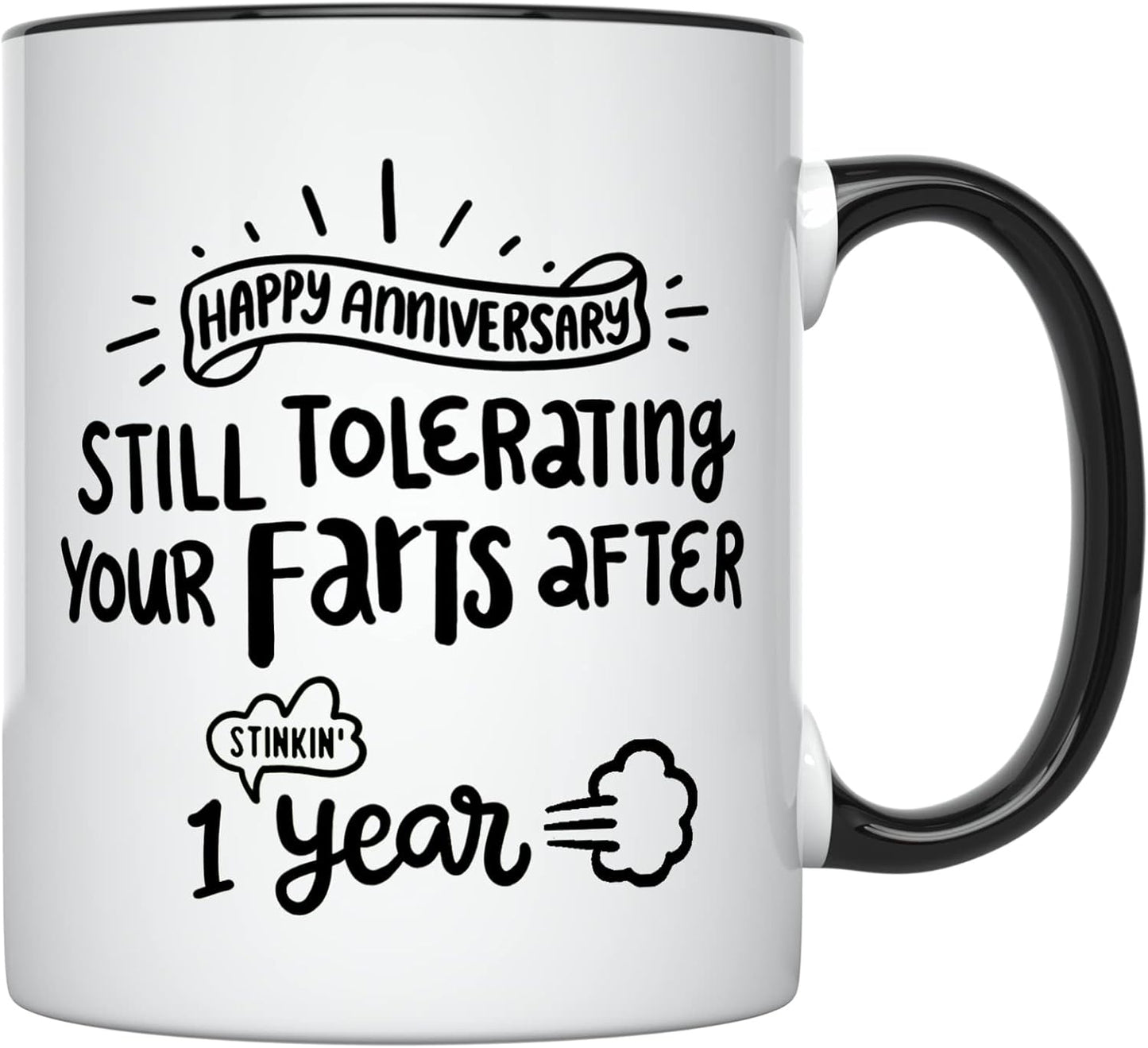 Taza aniversario 1 año 11oz para novio marido mango negro