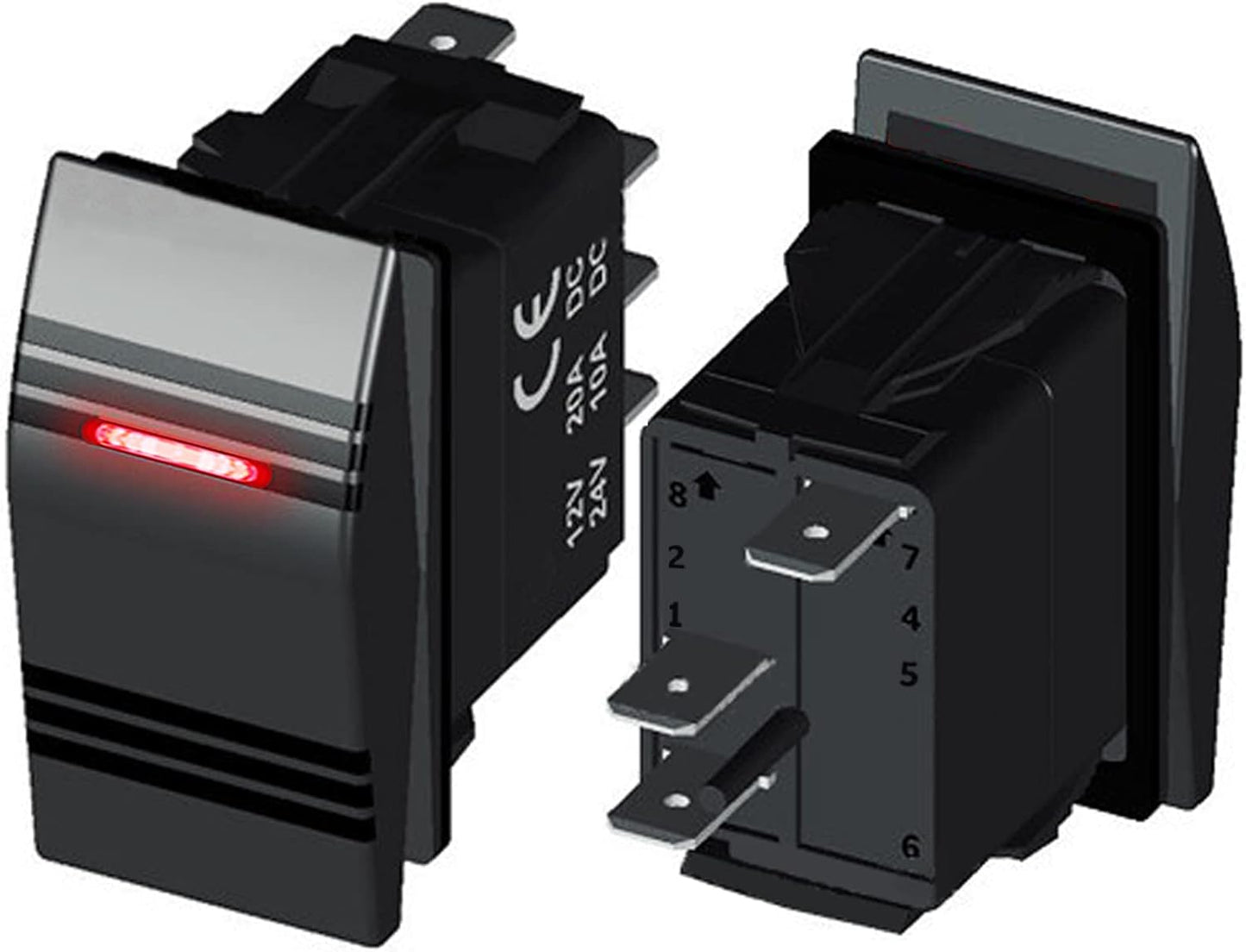 Interruptor basculante 3 pines 12V marino impermeable LED rojo