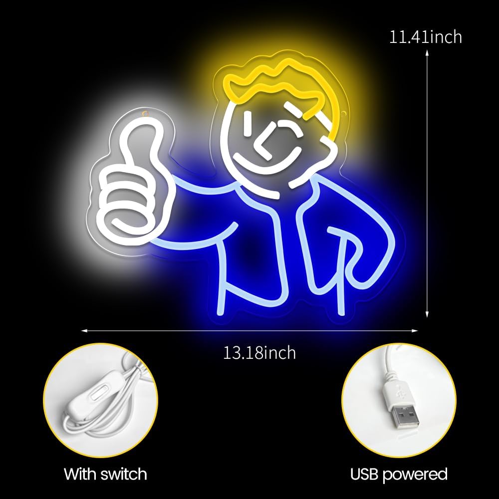 Letrero neón Vault Boy para dormitorio gamer