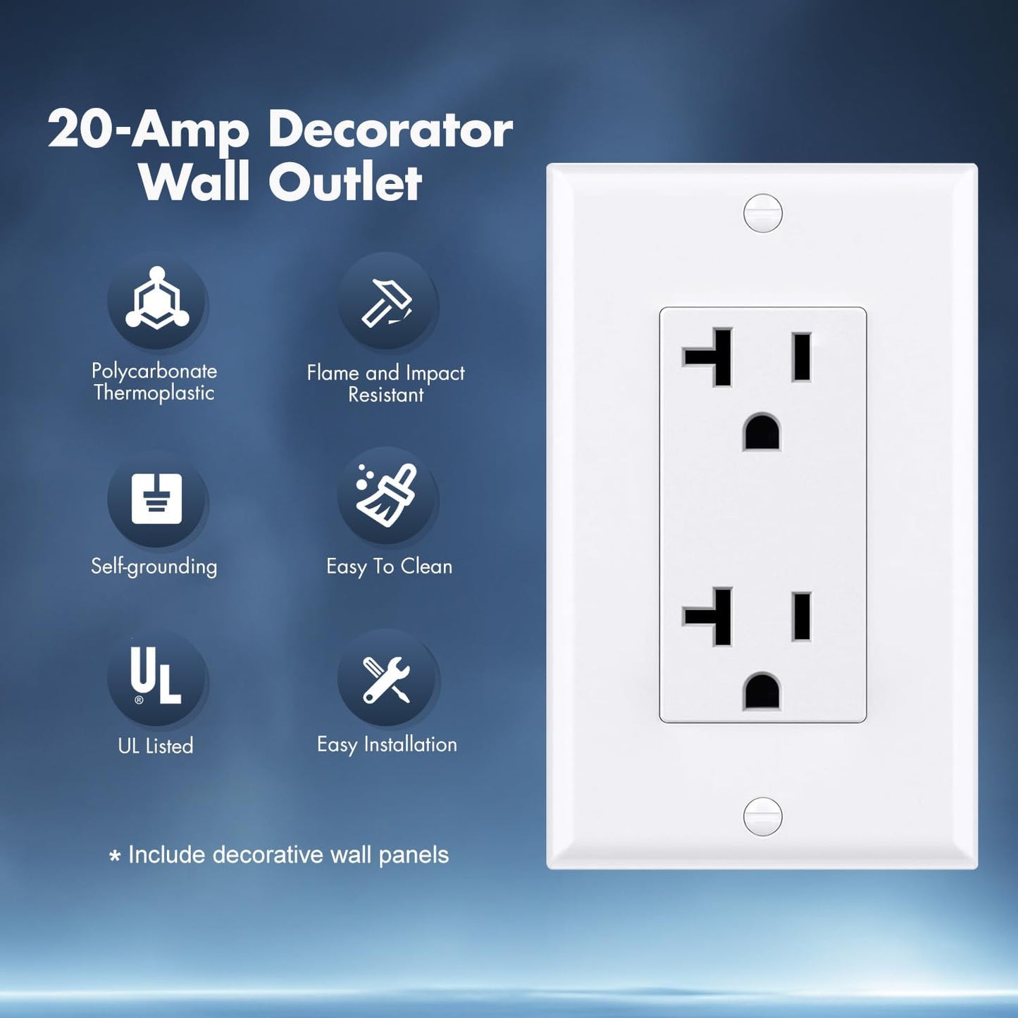 Salida pared decorativa 20A con cert UL pack 20