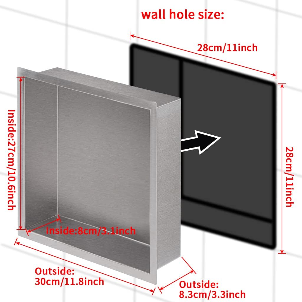 Nicho ducha acero inox cepillado 12x12" organiz. baño