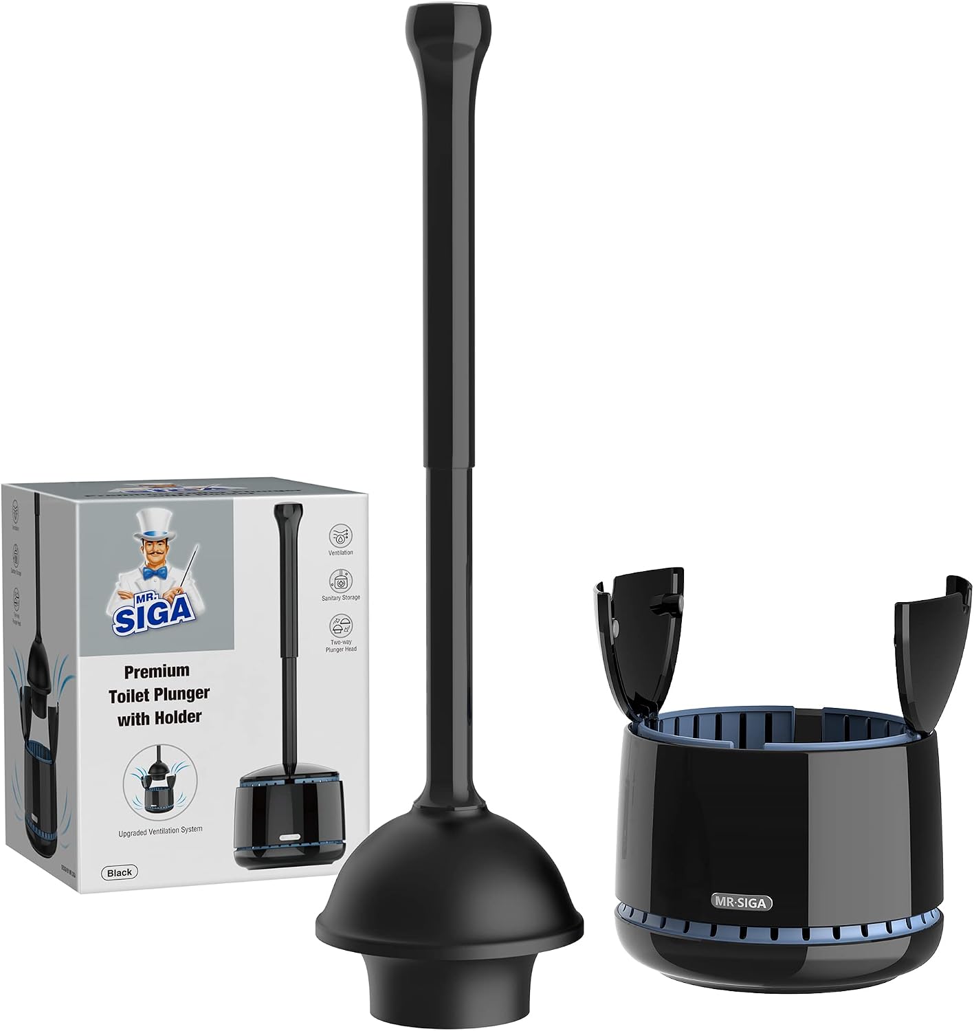 Combo émbolo inodoro soporte limpieza baño negro