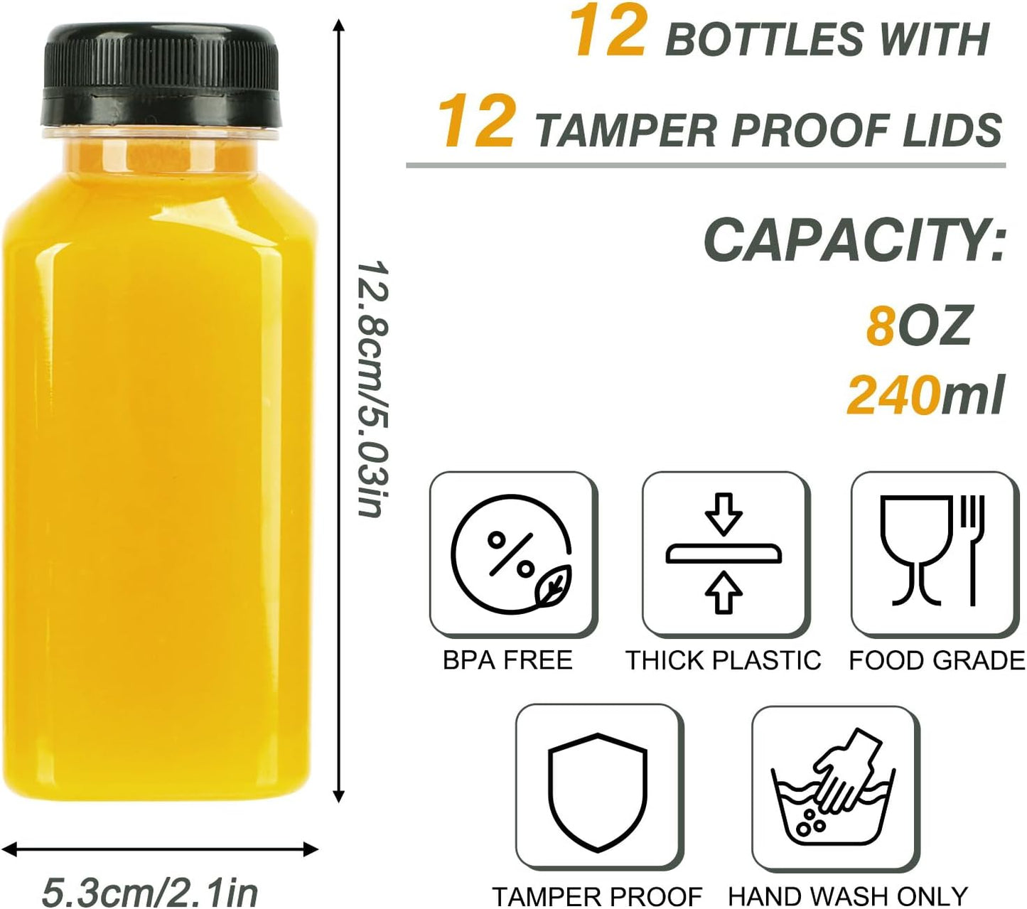 Botellas plásticas transparentes TOMNK 12 unidades 8 oz con tapas, embudo y cepillo