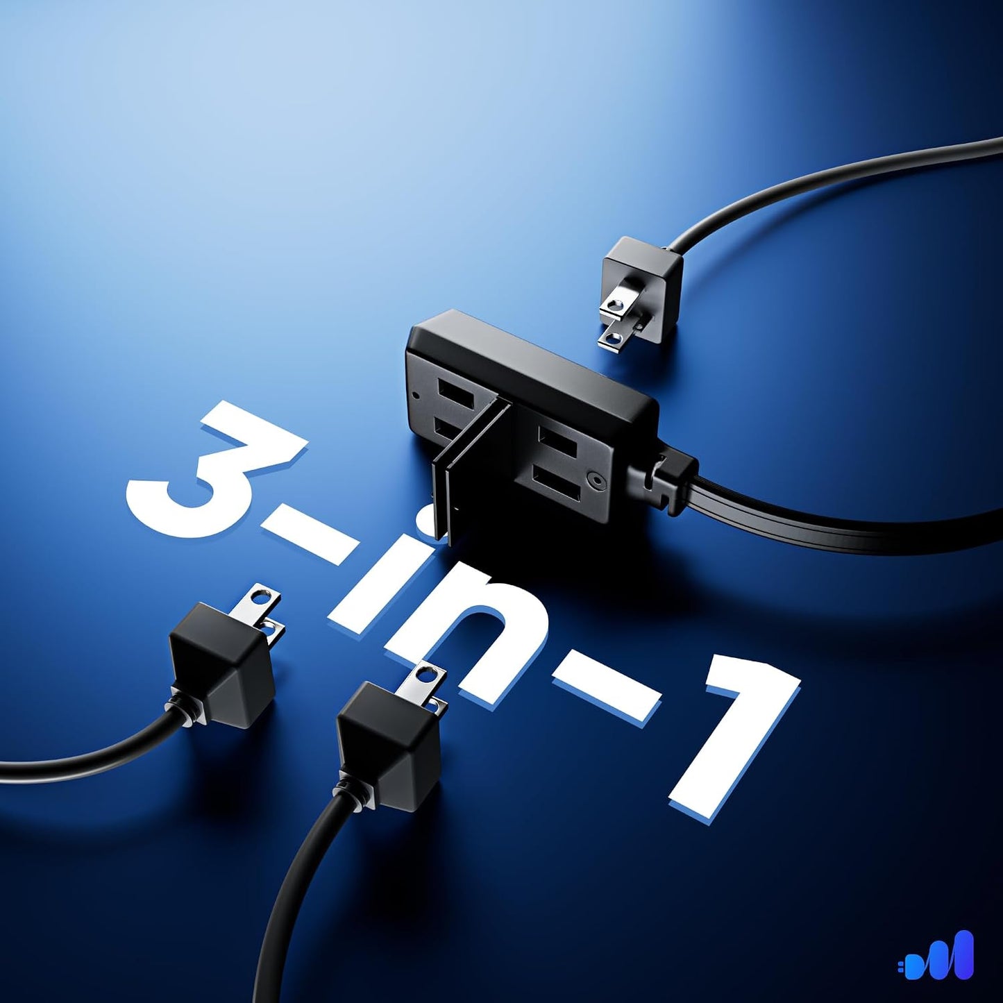 Cable extensión 4ft enchufe giratorio 360° 2 clavijas negro