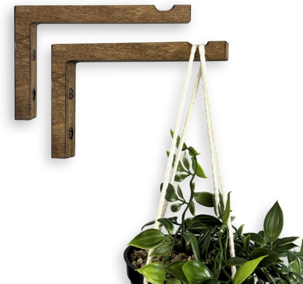 Set 2 ganchos pared 6pulg madera L soporte