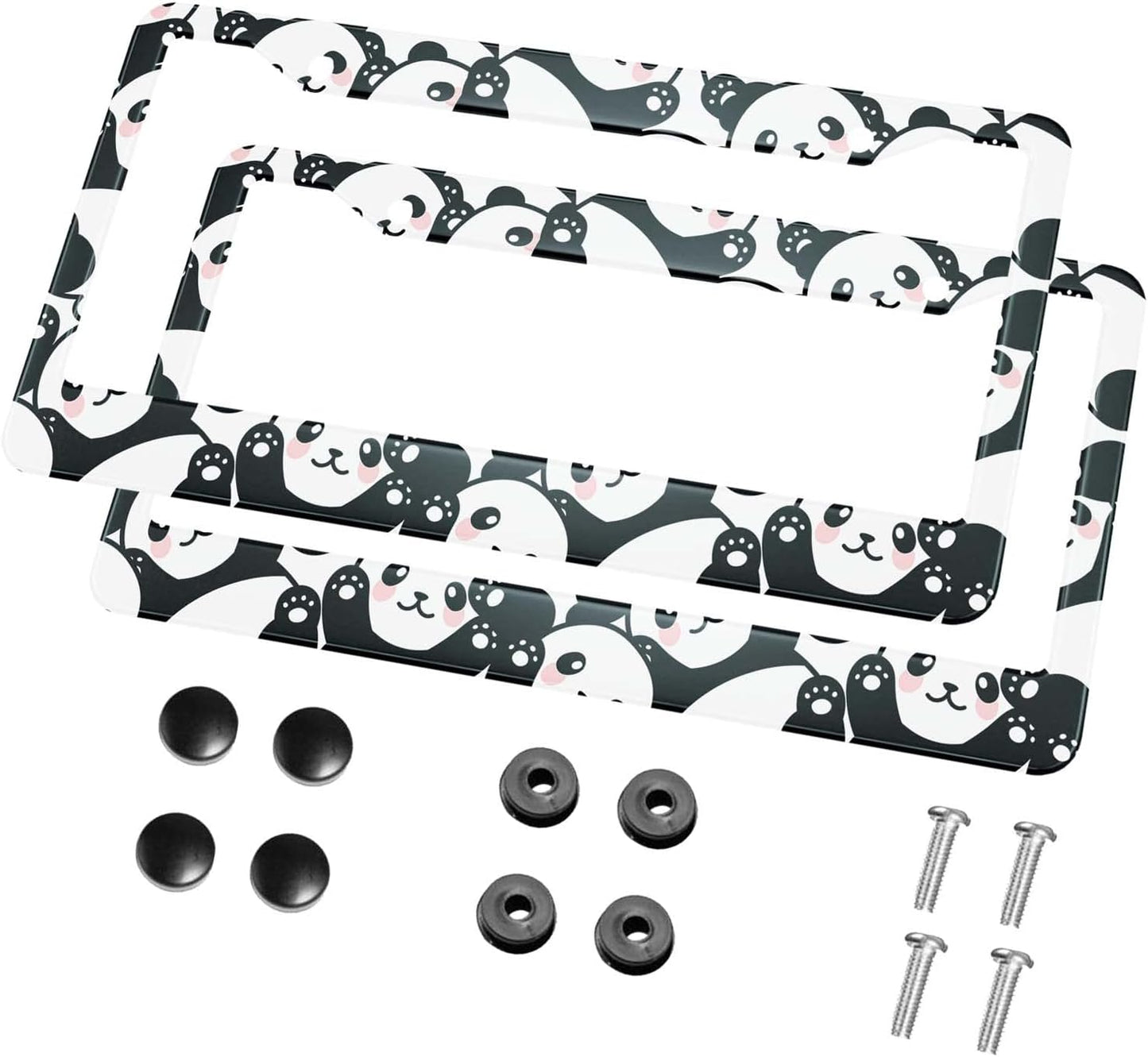 Marco placa auto lindo panda 2 Pzas metal negro y blanco
