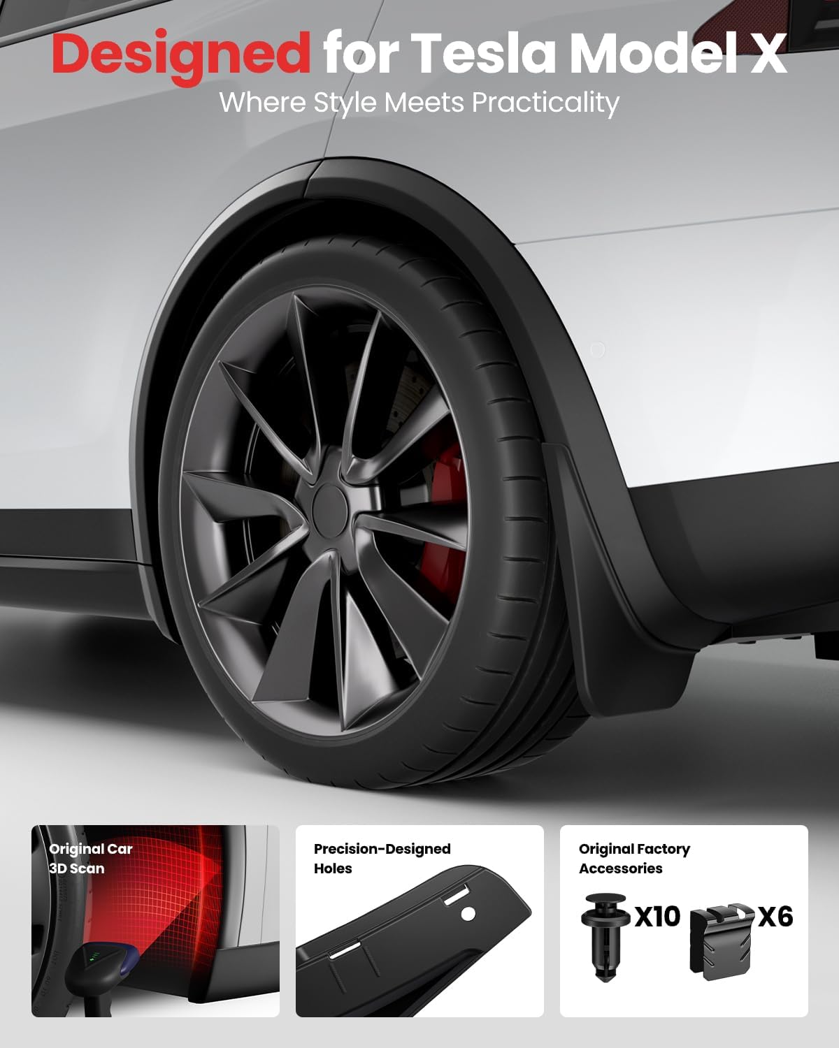 Set 4 Guardabarros Tesla Model X 22-25 Negro