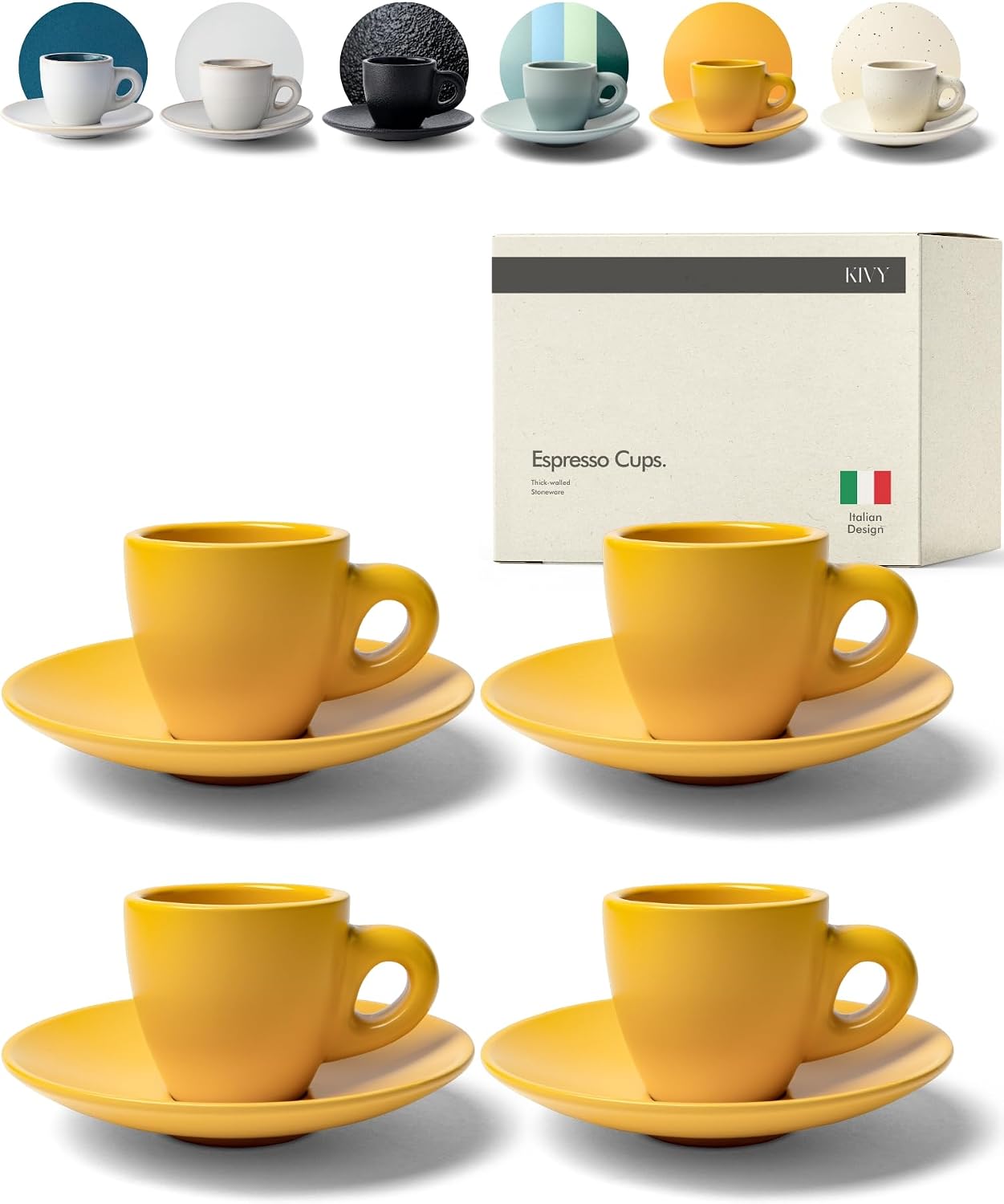 Set 4 Tazas Café Expreso Gres Estilo Italiano 3oz Amarillo