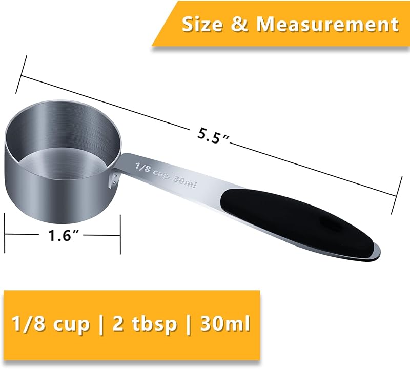 Taza medidora 1/8 con agarre silicona y cucharilla acero inox