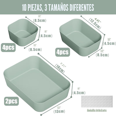 10 Pzas Organiz. Cajones Plástico 3 Tamaños con Antiderrap