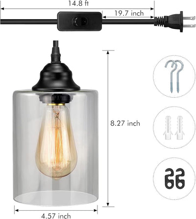 Lámpara colgante cristal enchufe 1 luz industrial ajustable