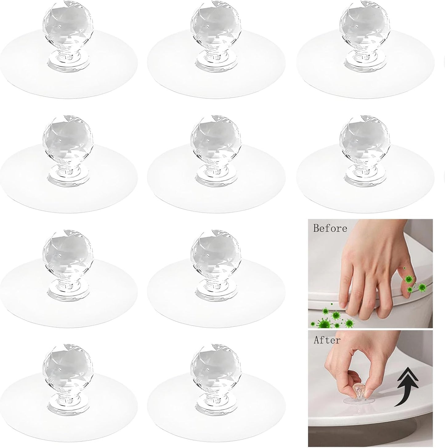 10 Pomos Adhesivos Cristal para Armarios y Cajones