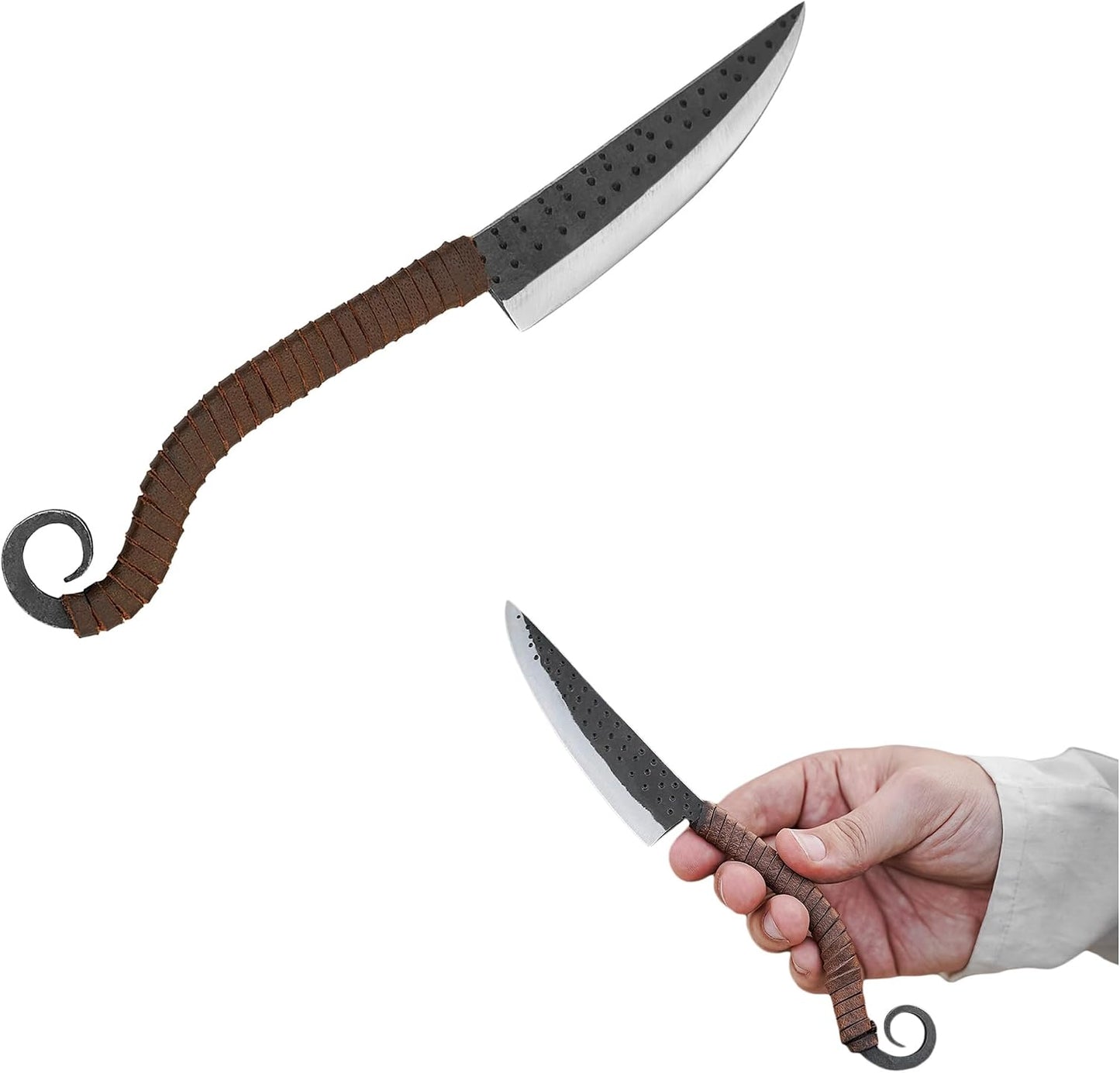Cuchillo vikingo forjado hierro agarre cuero acampar cocina