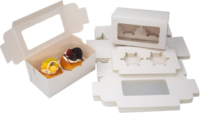 Cajas blancas cupcakes resistentes con ventana 30uds