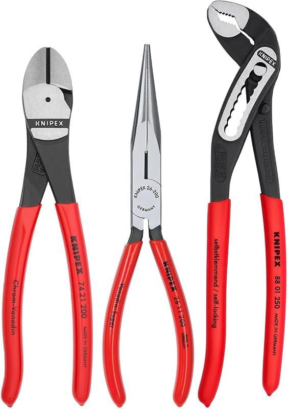 Set 3 Pzas Alicates Nariz Larga Diagonal Cocodrilo Rojo