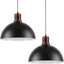 2 Lámparas Colgantes Madera 16" Metal Negro