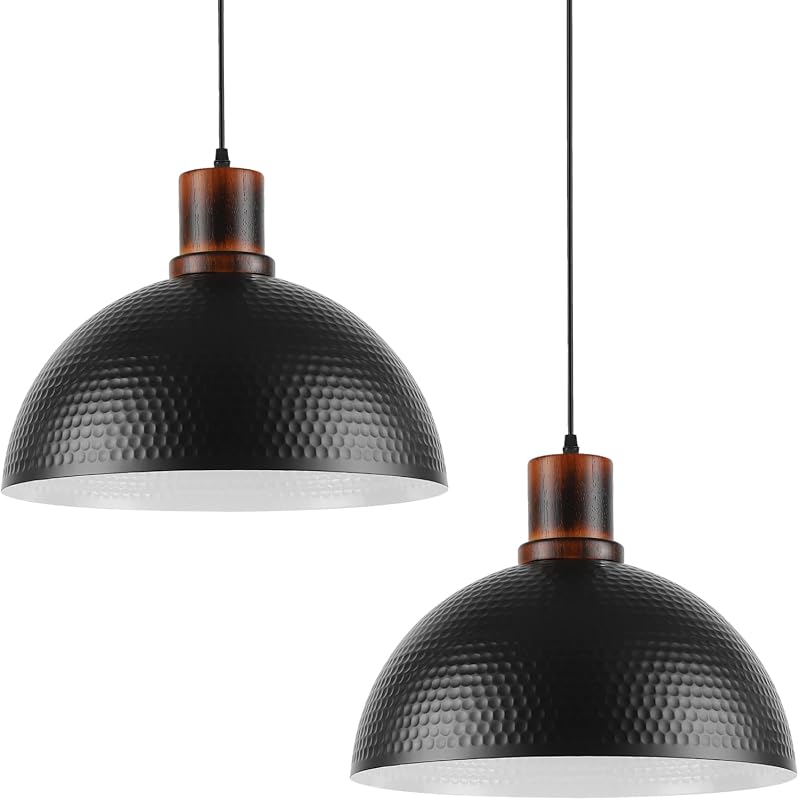 2 Lámparas Colgantes Madera 16" Metal Negro
