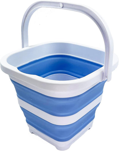 Cubo limpieza 5L plegable camping hogar blanco/azul