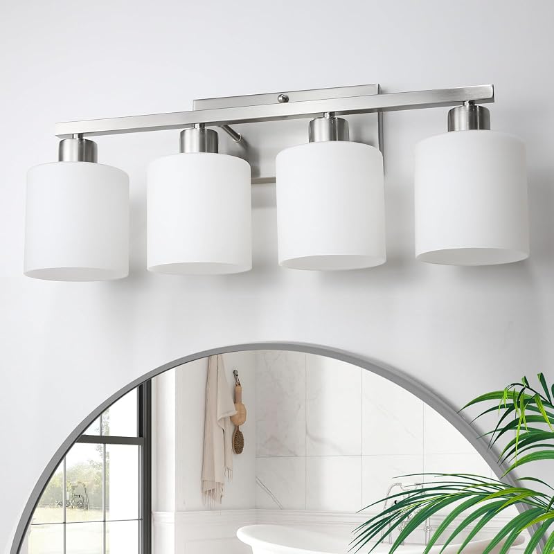 Lámpara tocador 4 luces níquel cepillado vidrio lechoso