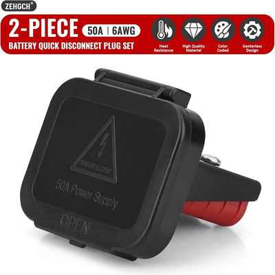 2 Pzas Conector Batería 12-36V 50A 6AWG Cubierta Antipolvo