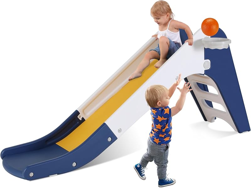 Tobogán plegable para bebés con aro baloncesto y pelota