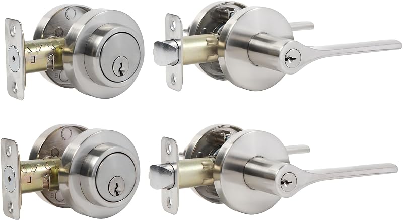 Set cerraduras puerta exterior con llave níquel satinado